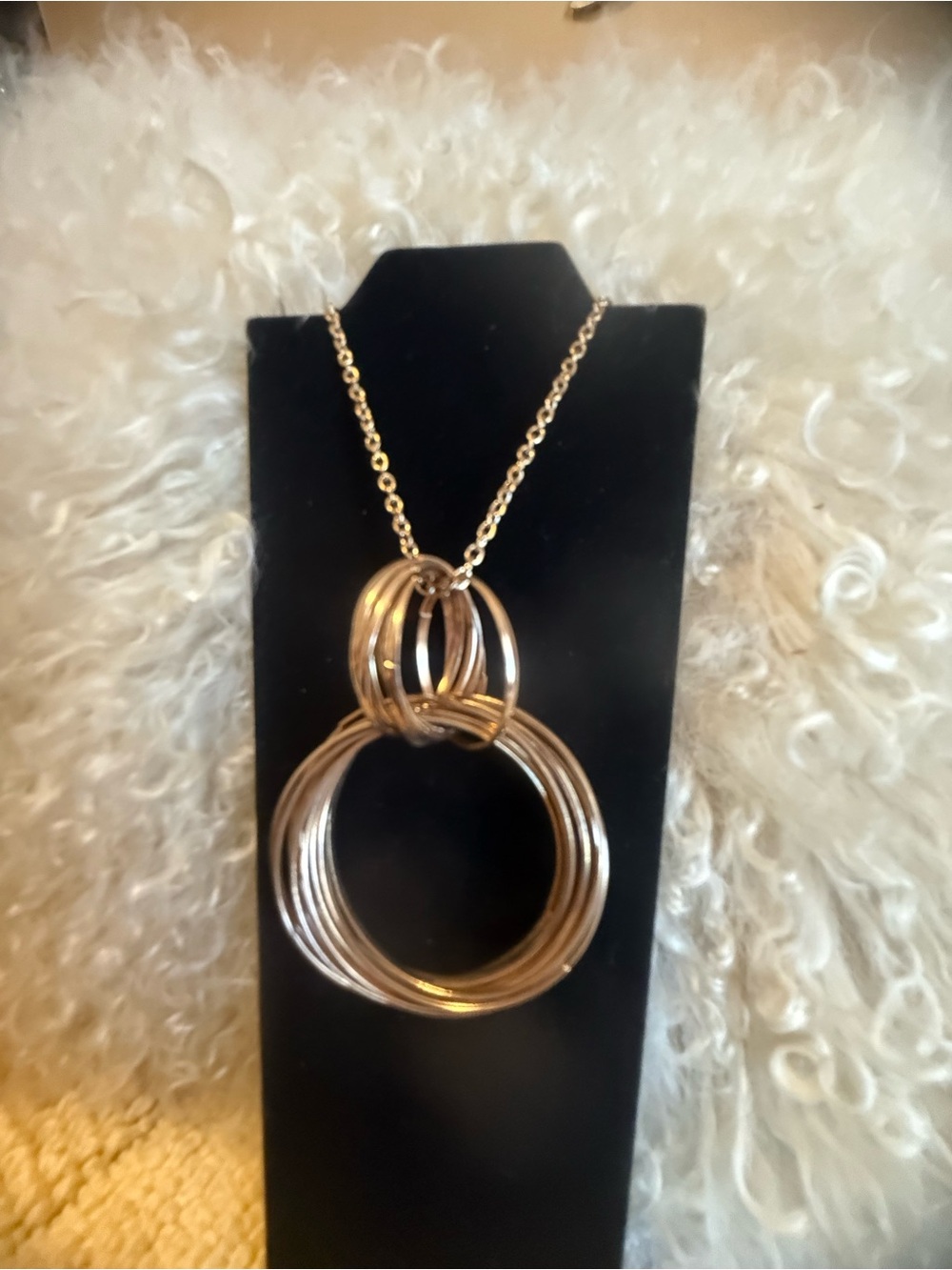 Gold-Tone Multi-Ring Pendant Necklace - Elegant Layered Design